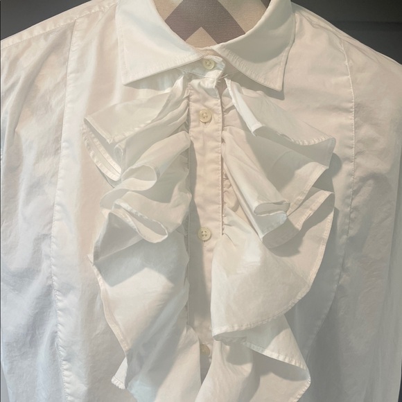 Ralph Lauren Cotton Preppy Ruffle Blouse With Flutter Cuffs Size XL - Picture 2 of 6